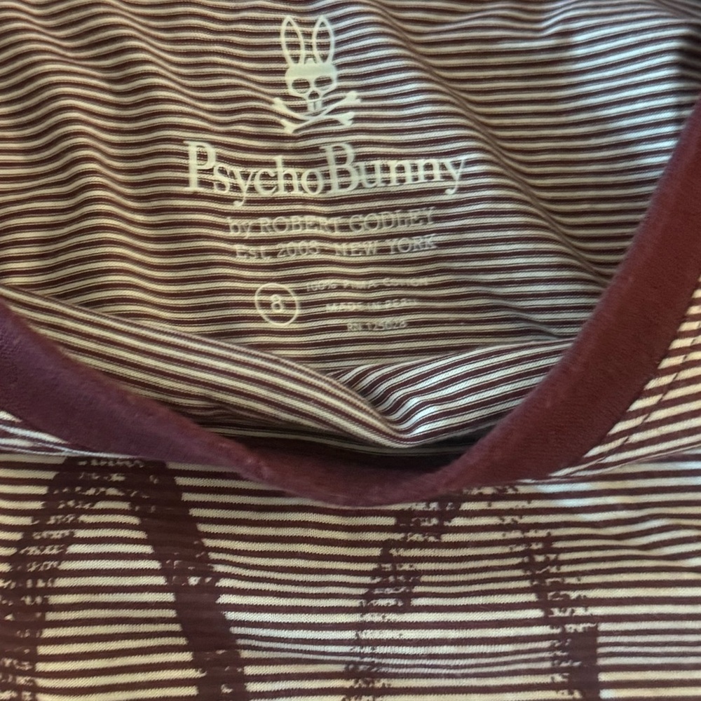 Psycho Bunny Burgundy and White Striped Tee
